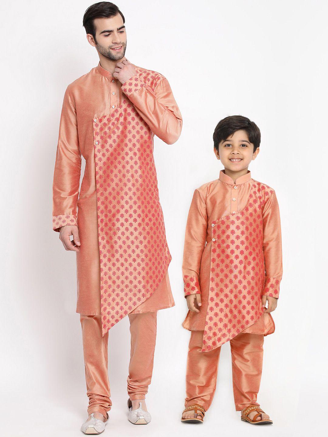 vastramay men pink asymmetrical ethnic motifs kurta churidar set