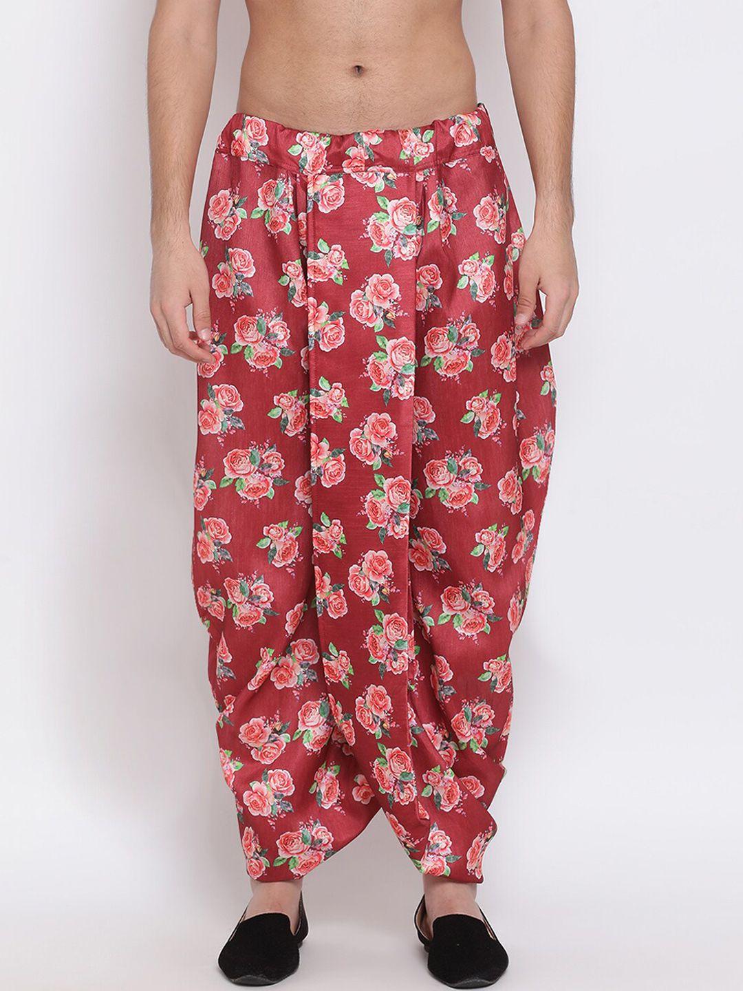 vastramay men red & pink floral printed relaxed-fit dhoti pants