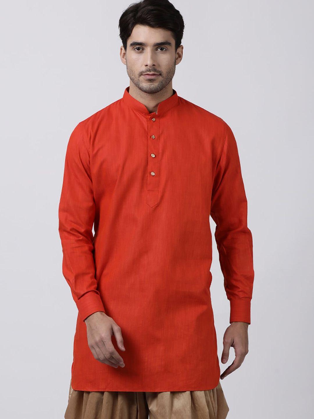 vastramay men red cotton blend kurta