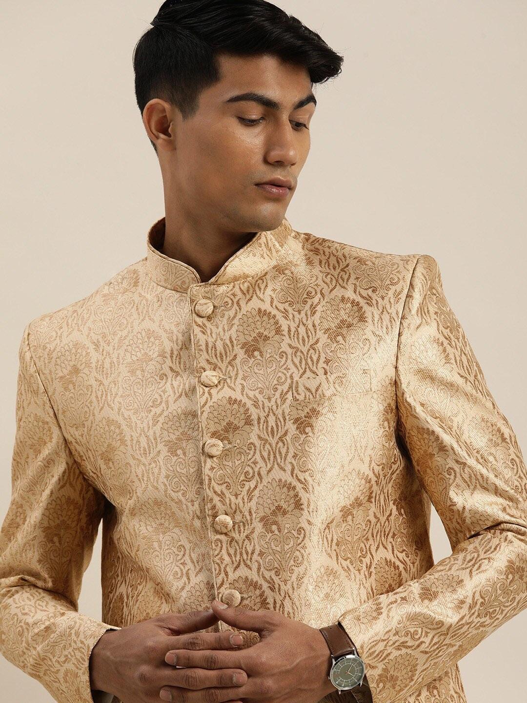 vastramay men self-design slim-fit bandhgala blazer