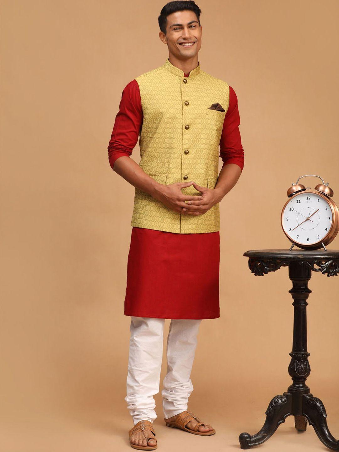vastramay men silk blend nehru jacket with kurta with pyjama set