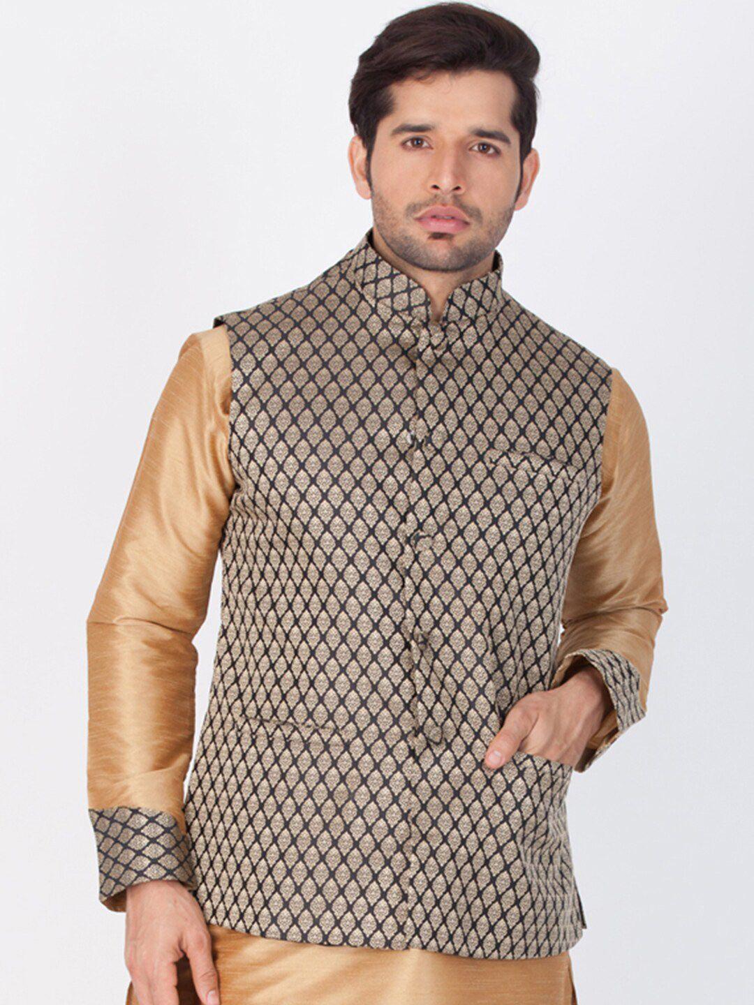 vastramay men woven design nehru jacket