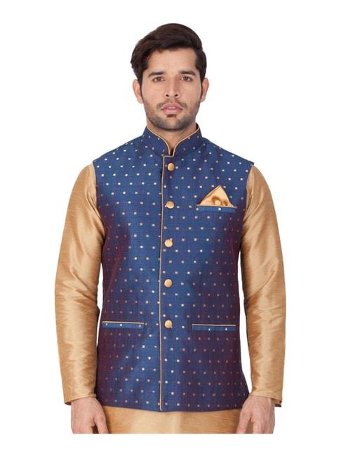 vastramay-navy-straight-fit-self-pattern-nehru-jacket