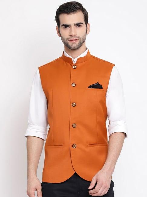 vastramay orange straight fit nehru jacket