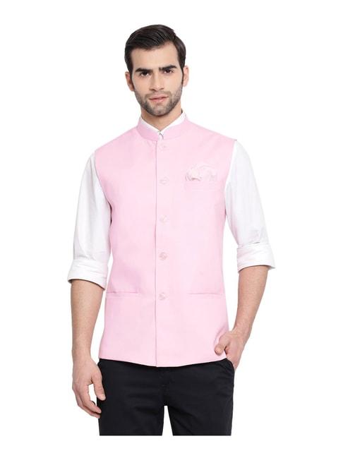 vastramay pink cotton straight fit nehru jacket