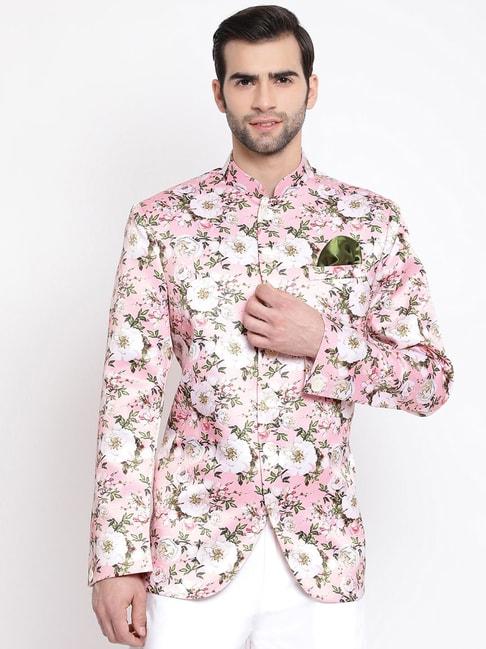 vastramay pink straight fit floral print nehru jacket