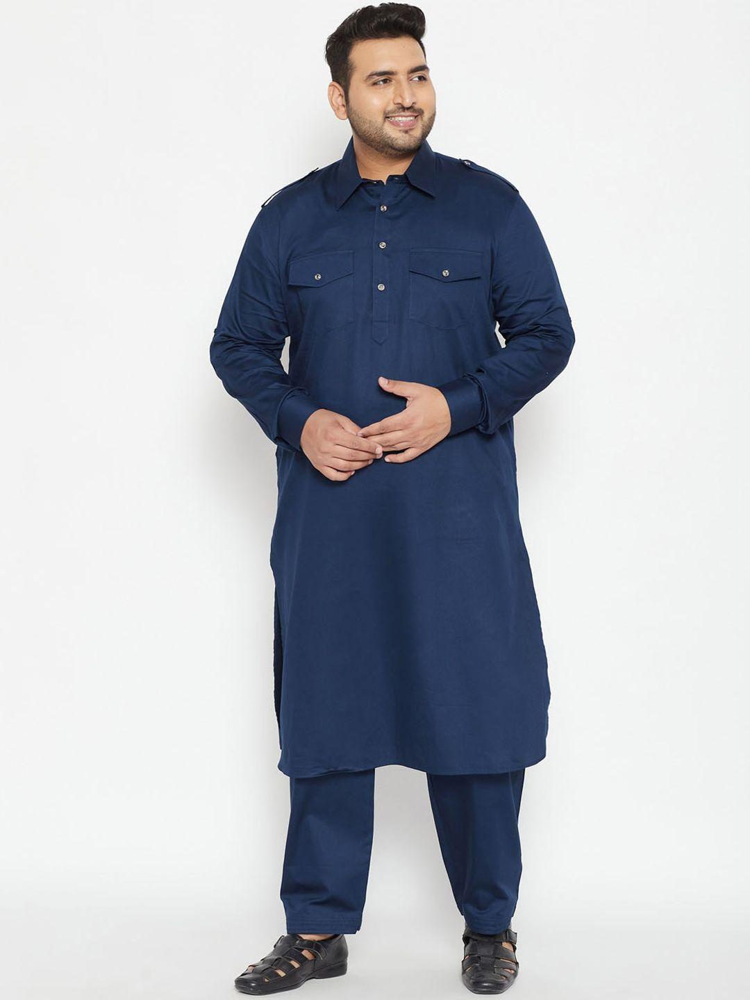 vastramay plus men blue pathani kurta with pyjamas