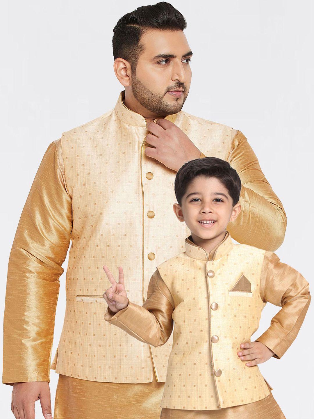 vastramay plus men gold-coloured woven design nehru jacket