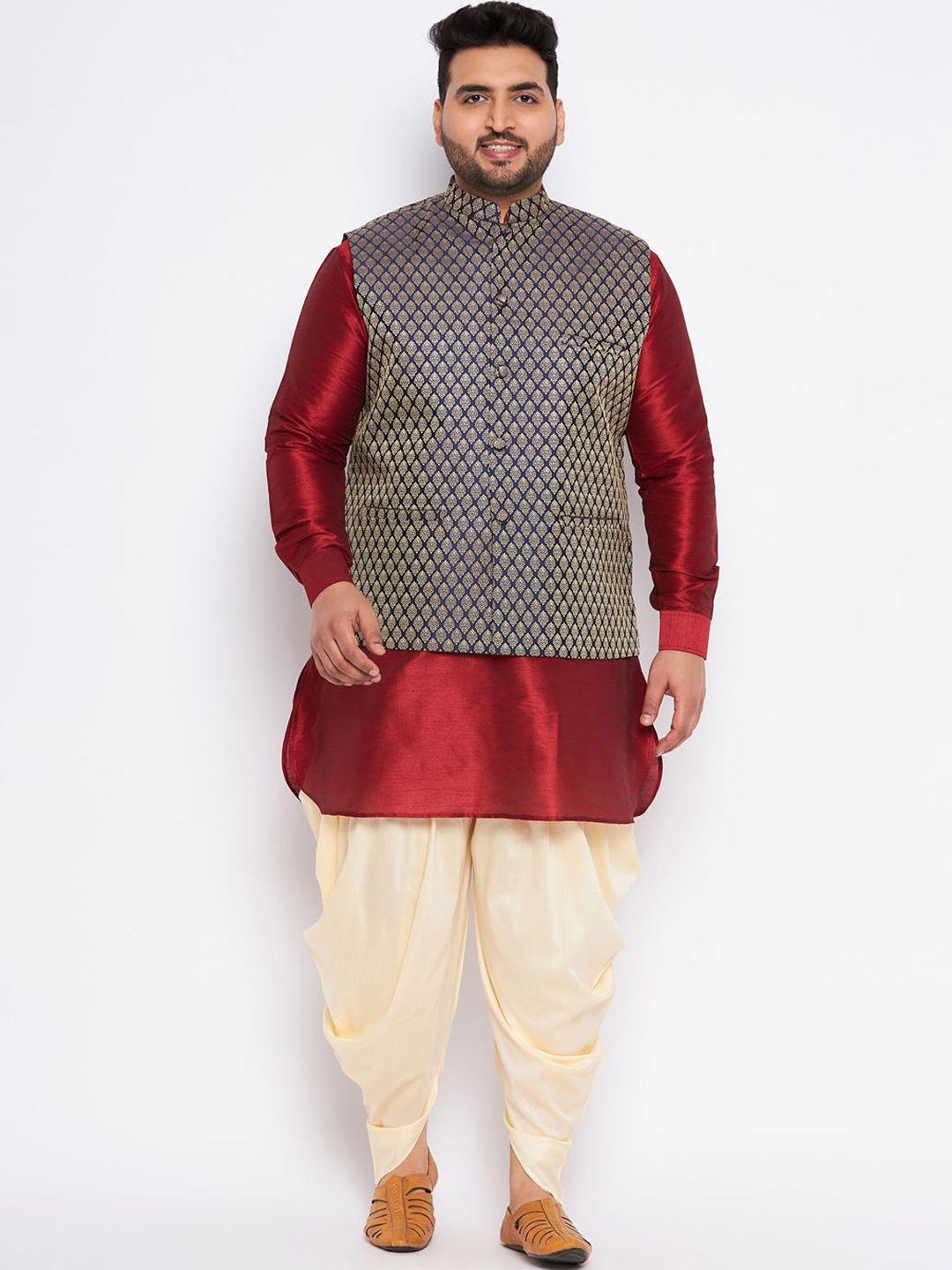 vastramay plus men maroon regular kurta with dhoti pants