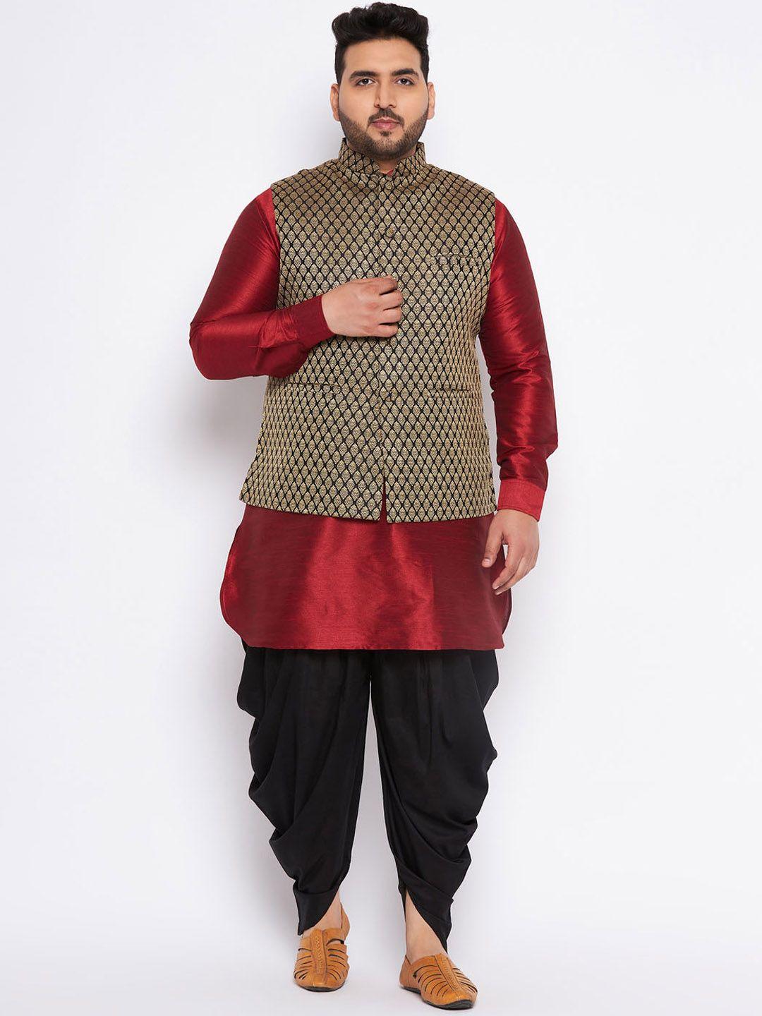 vastramay plus men maroon regular kurta with dhoti pants