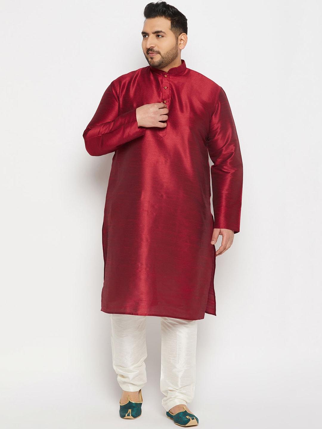 vastramay plus men maroon regular kurta with pyjamas