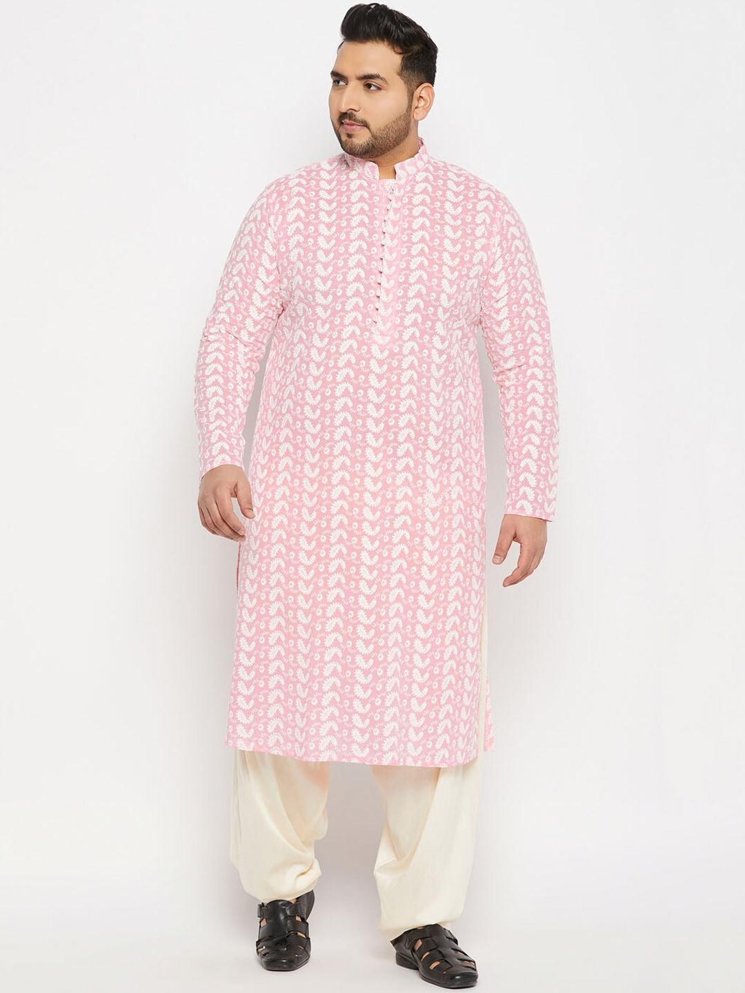 vastramay plus men paisley embroidered chikankari pure cotton kurta with patiala set