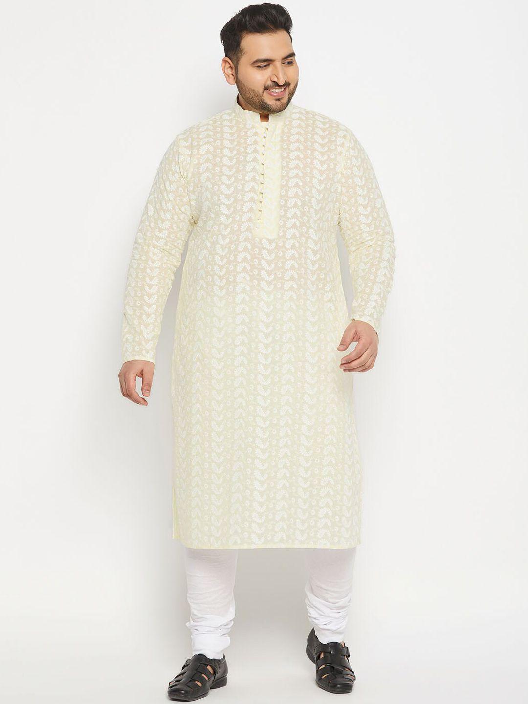 vastramay plus men paisley embroidered chikankari pure cotton kurta with pyjama set