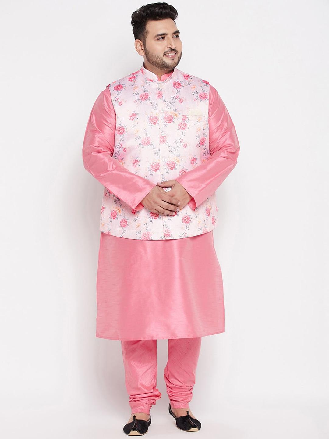 vastramay plus men pink floral kurta with churidar