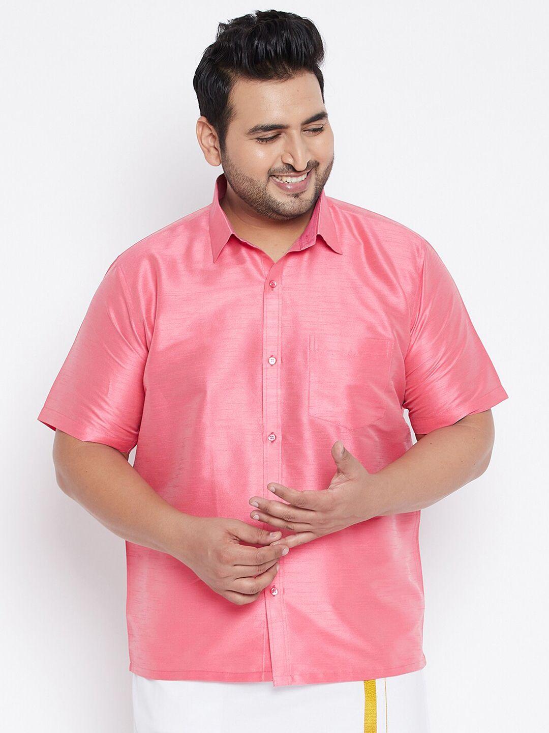 vastramay plus men pink premium half sleeves ethnic shirt