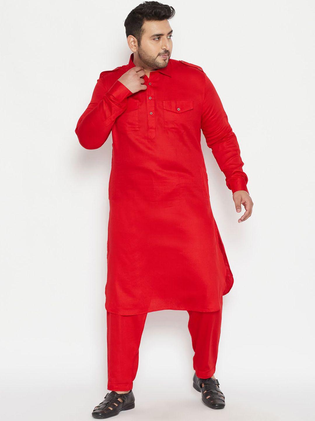 vastramay plus men red pathani kurta with pyjamas