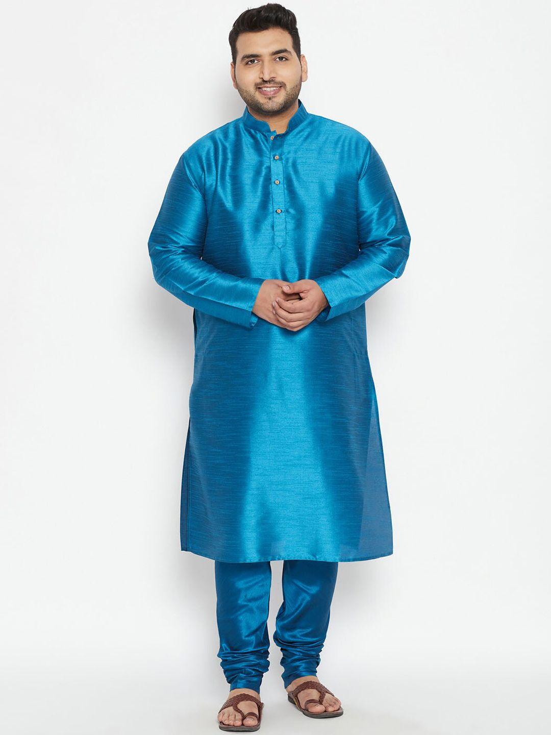 vastramay plus men turquoise blue regular kurta with pyjamas