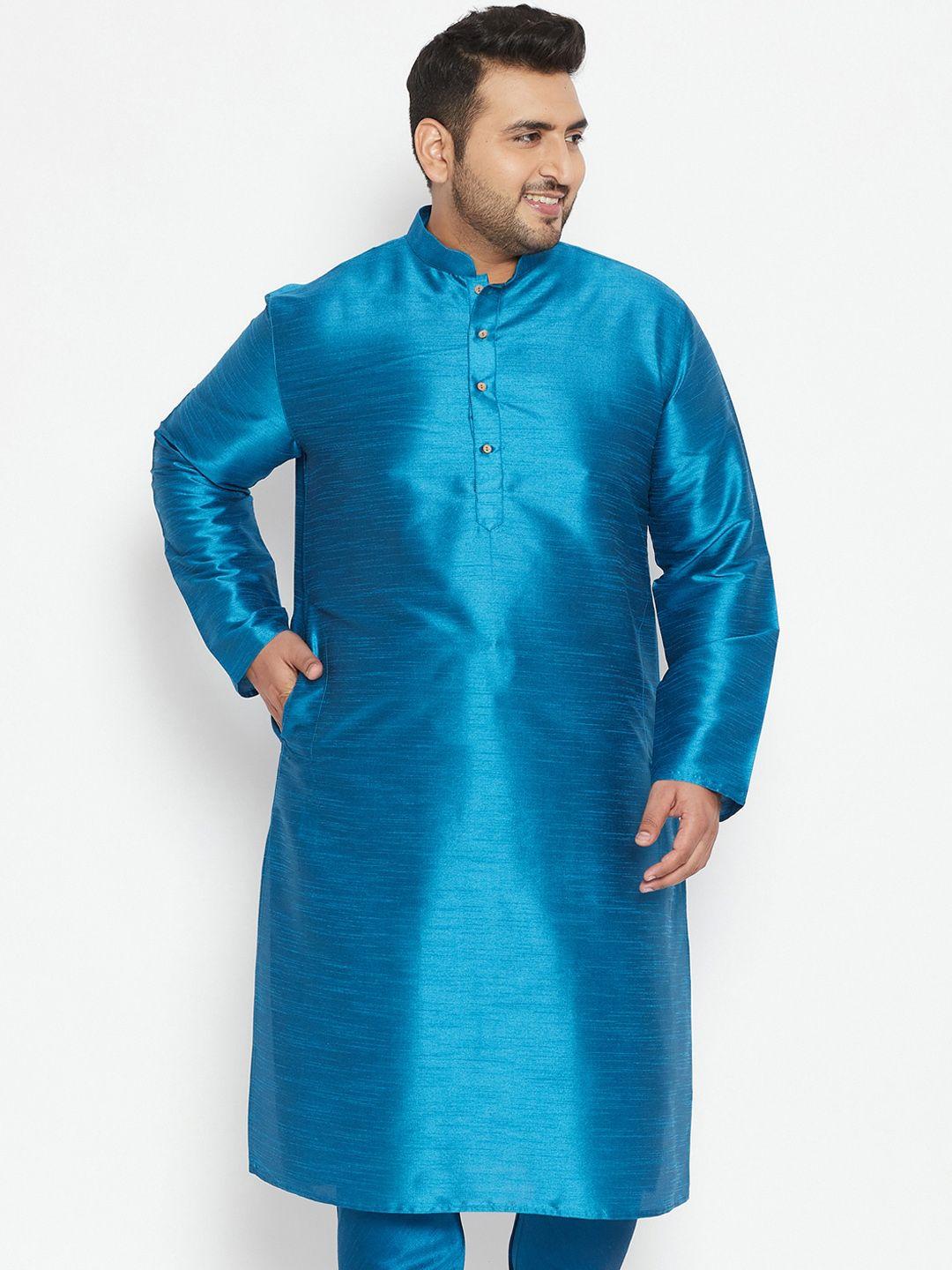 vastramay plus plus size men turquoise blue kurta