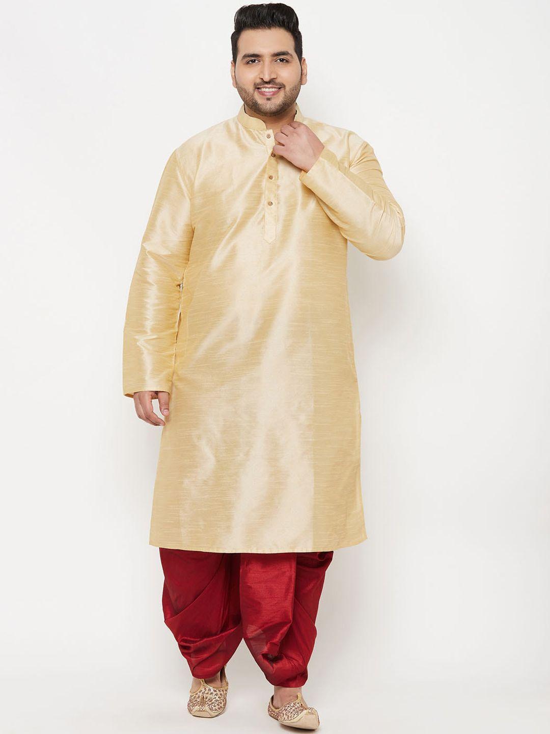 vastramay plus size men gold-toned kurta with dhoti pants