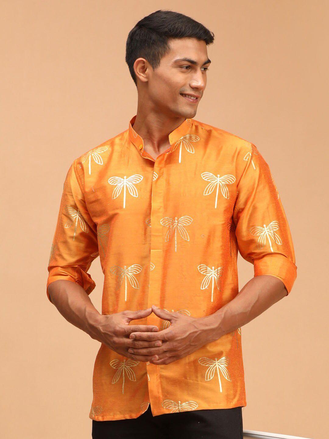 vastramay premium floral printed mandarin collar casual shirt