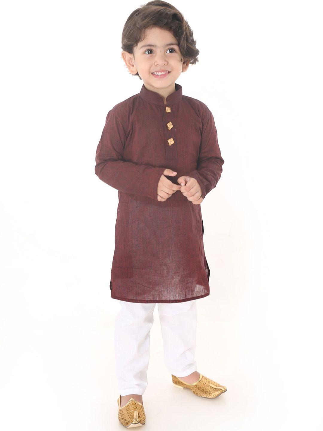 vastramay sishu boys maroon handloom cotton kurta