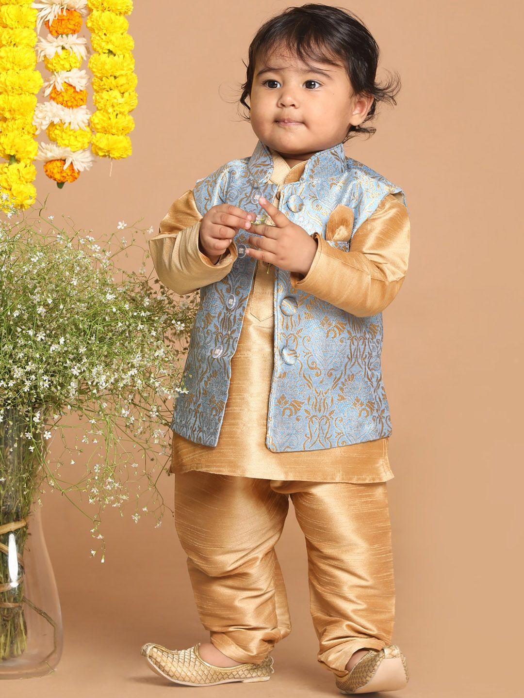 vastramay sishu boys rose gold kurta set with nehru jacket