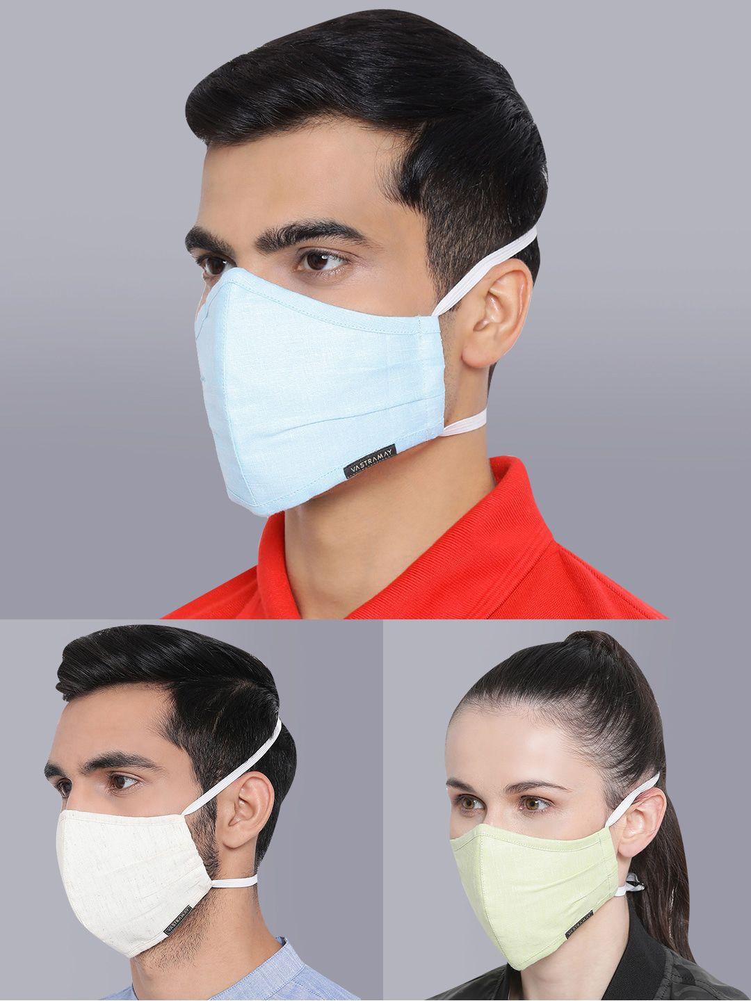vastramay unisex pack of 3 solid reusable 3-ply cloth masks