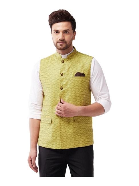 vastramay yellow stretch fit embroidered nehru jacket