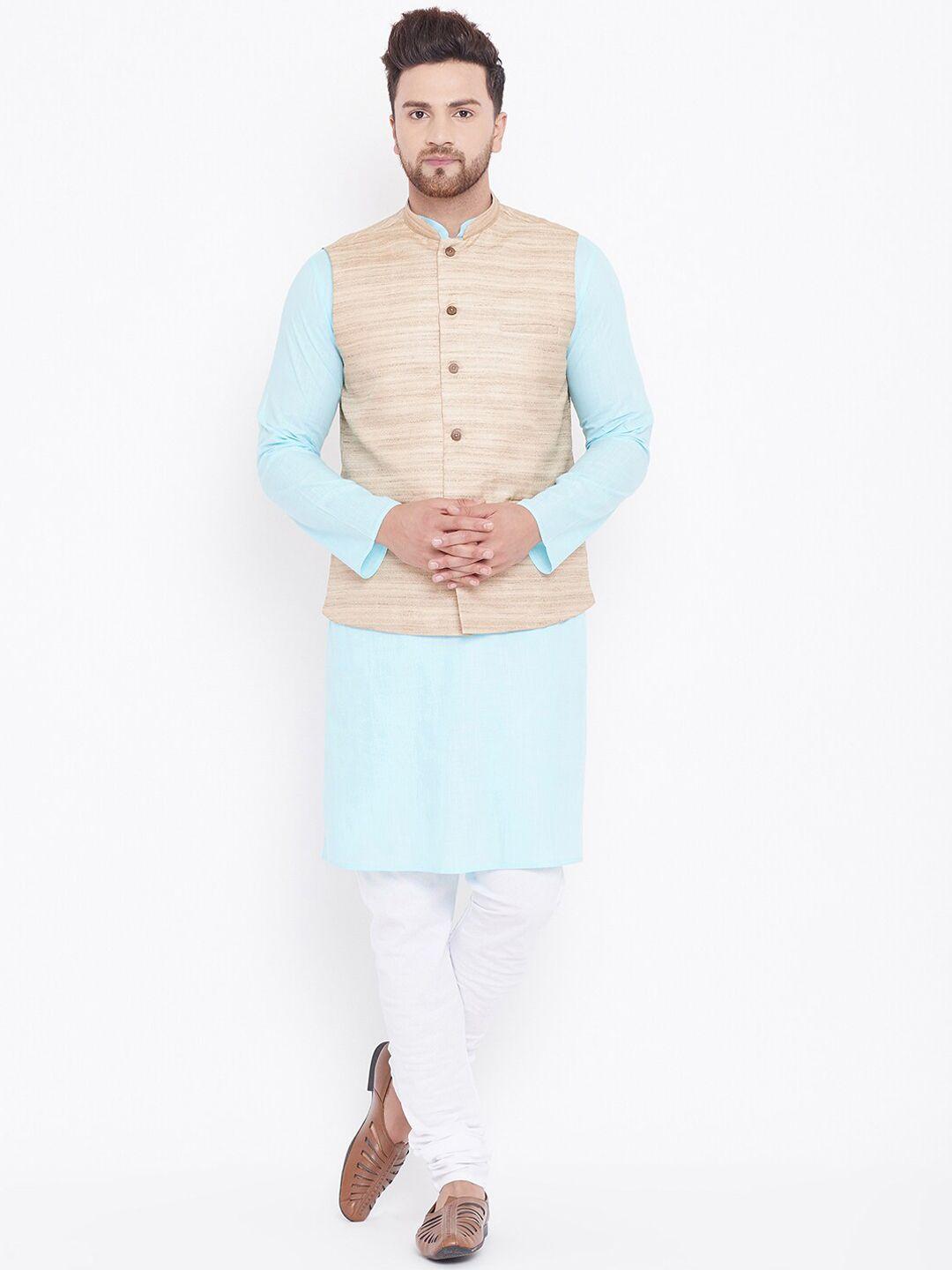 vastramay  regular mandarin collar kurta with pyjamas& nehru jacket