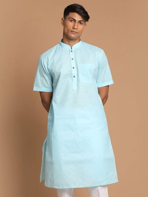 vastramay aqua blue regular fit kurta