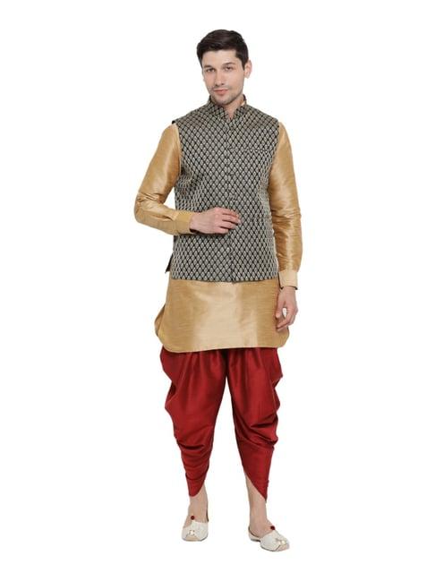 vastramay beige & maroon straight fit kurta patiala with jacket