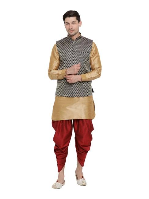 vastramay beige & maroon straight fit kurta patiala with jacket