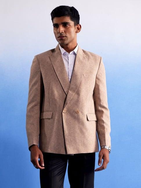 vastramay beige cotton regular fit texture blazer