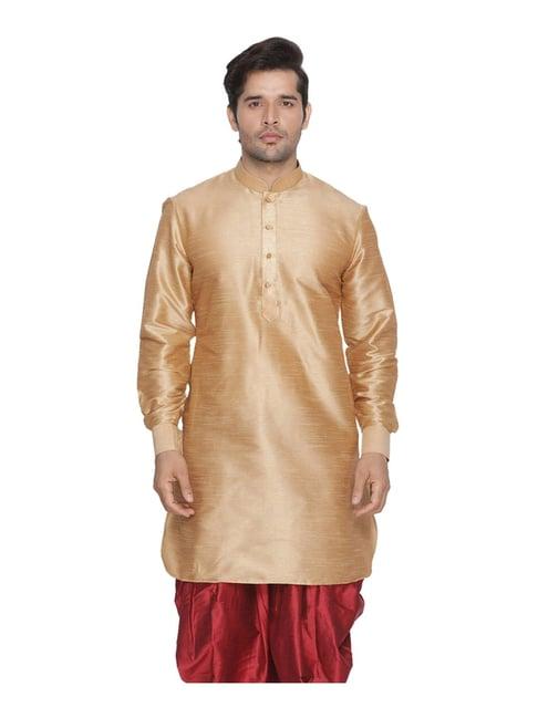 vastramay beige regular fit self pattern short kurta