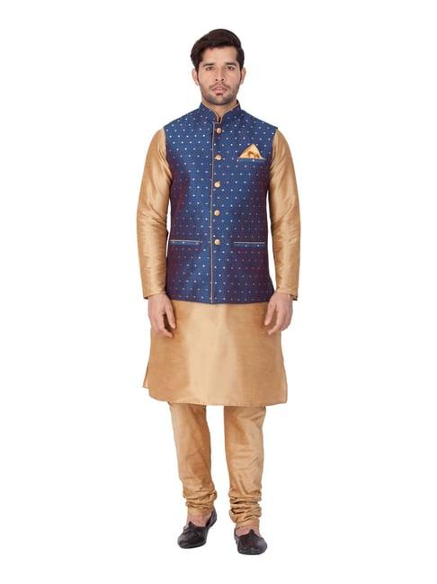 vastramay beige straight fit kurta churidar with jacket