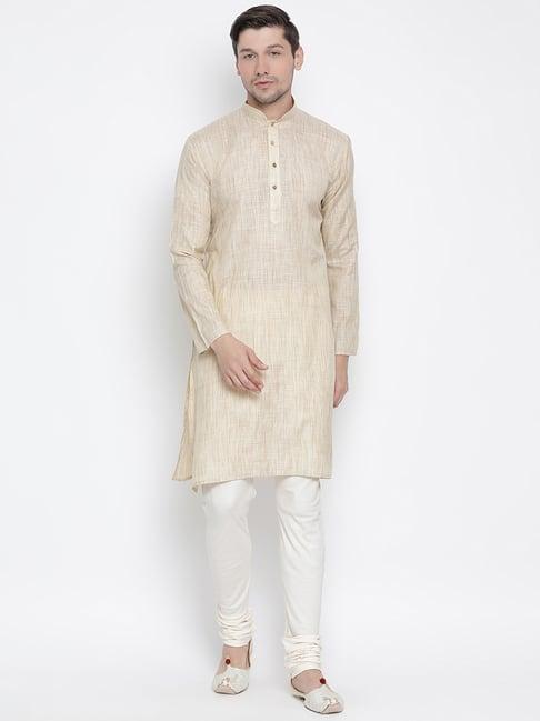 vastramay beige straight fit self pattern kurta set