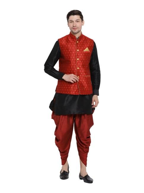 vastramay black & maroon straight fit kurta patiala with jacket