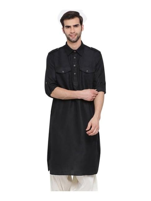 vastramay black cotton regular fit pathani kurta