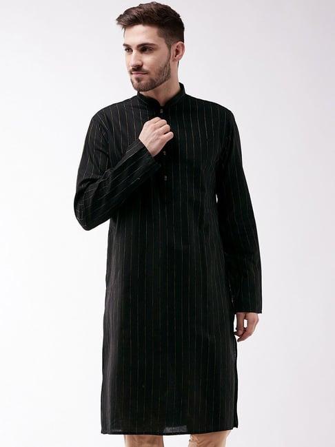 vastramay black cotton straight fit striped kurtas