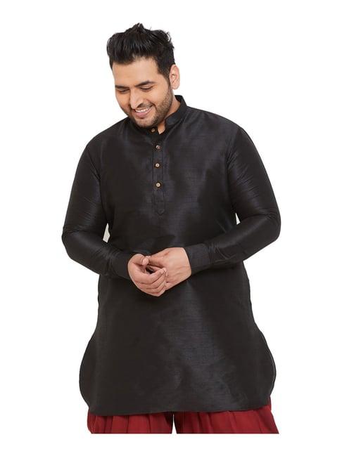 vastramay black regular fit self pattern short kurta