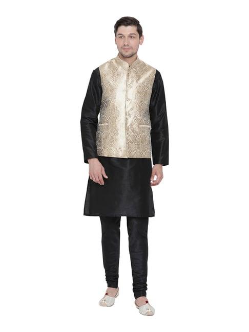 vastramay black straight fit kurta churidar with jacket