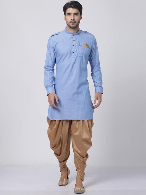 vastramay blue & gold relaxed fit kurta set