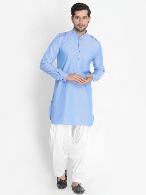 vastramay blue & white relaxed fit kurta set