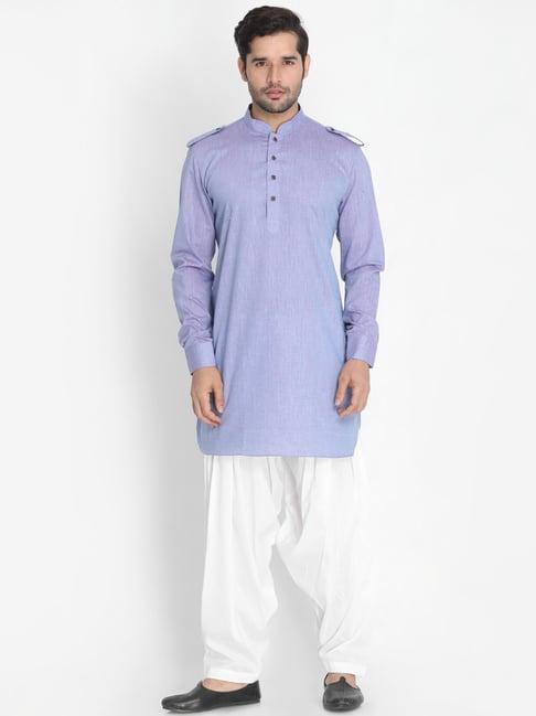 vastramay blue & white relaxed fit kurta set