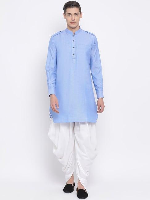 vastramay blue & white relaxed fit kurta set