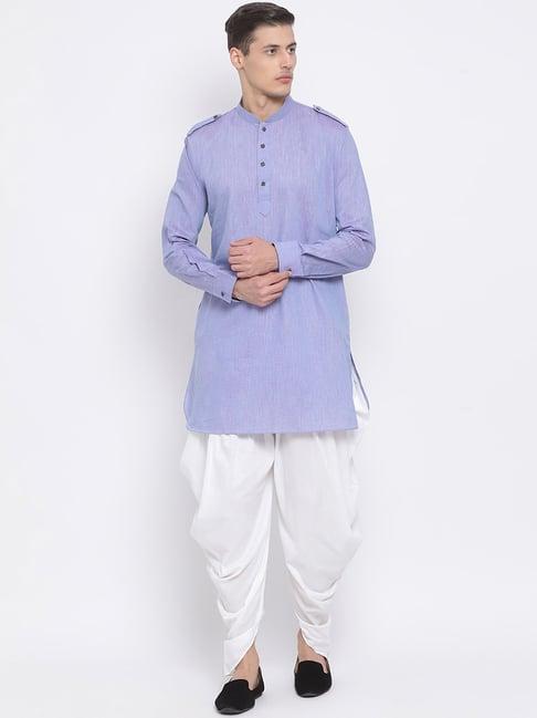 vastramay blue & white relaxed fit kurta set