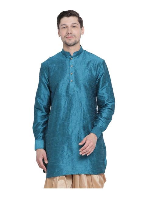 vastramay blue regular fit self pattern short kurta