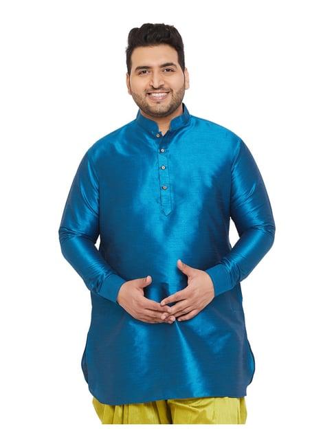 vastramay blue regular fit self pattern short kurta