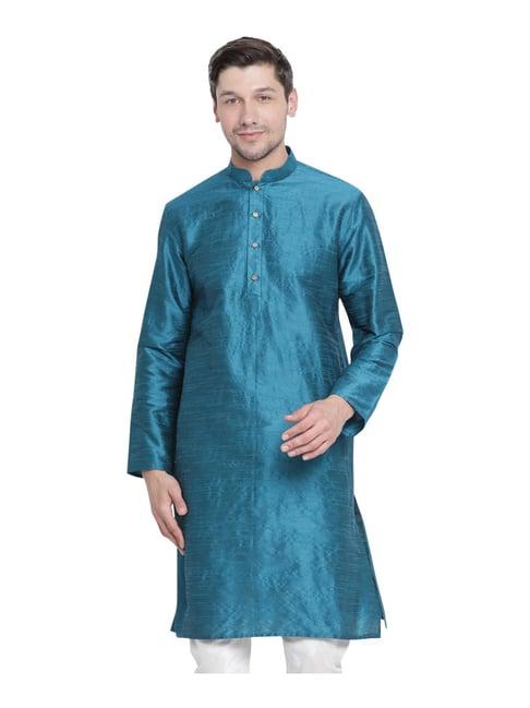 vastramay blue straight fit self pattern kurta