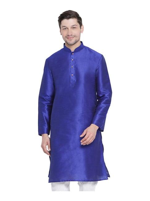 vastramay blue straight fit self pattern kurta